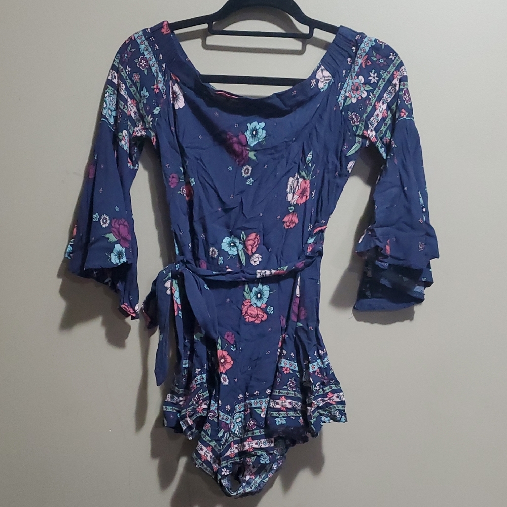 Jaase Floral Blue Romper with Belt Size XS